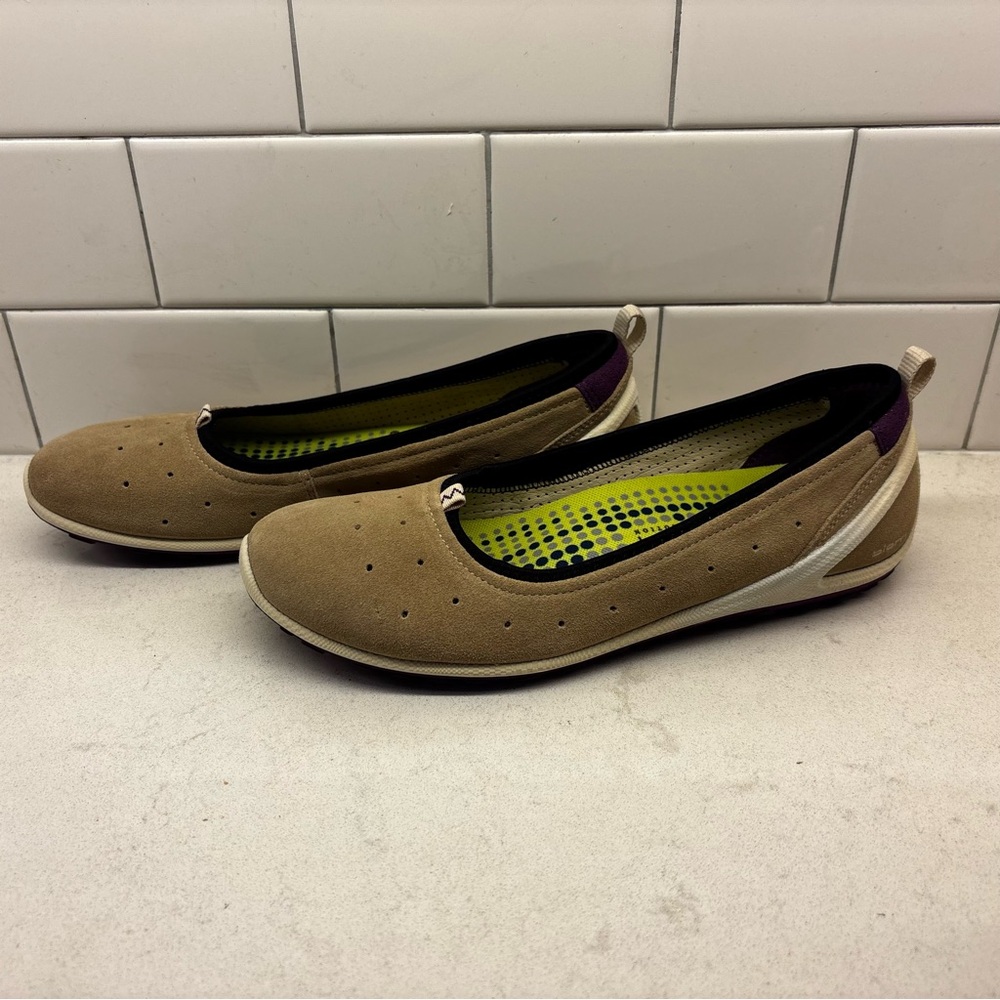 NEW: Ecco Biom Brown Suede Slip Ons with Purple Accents size 39